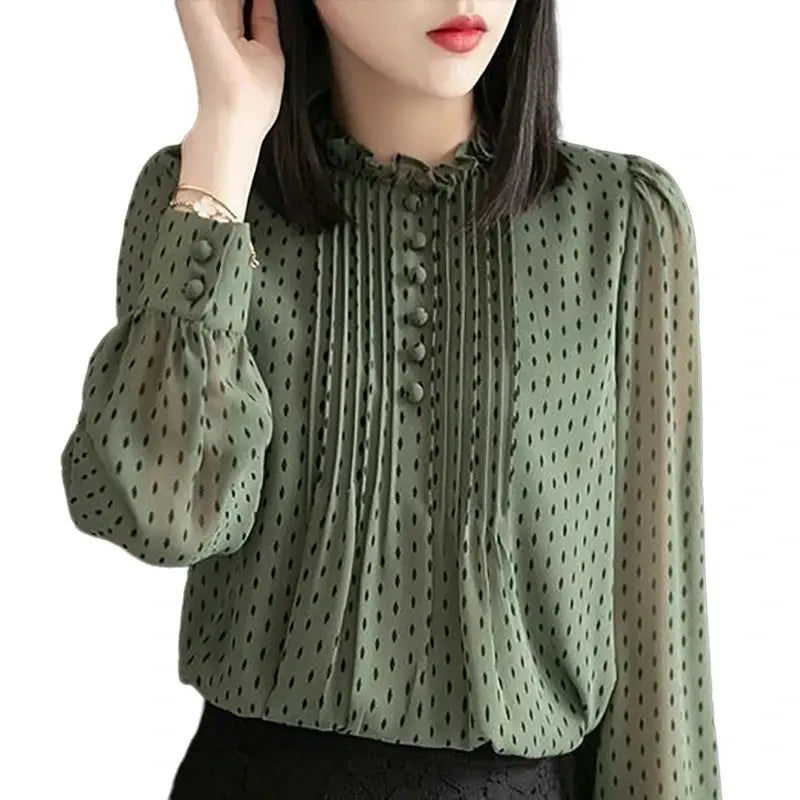 Blusa de Chiffon Poá Manga Longa Verenna