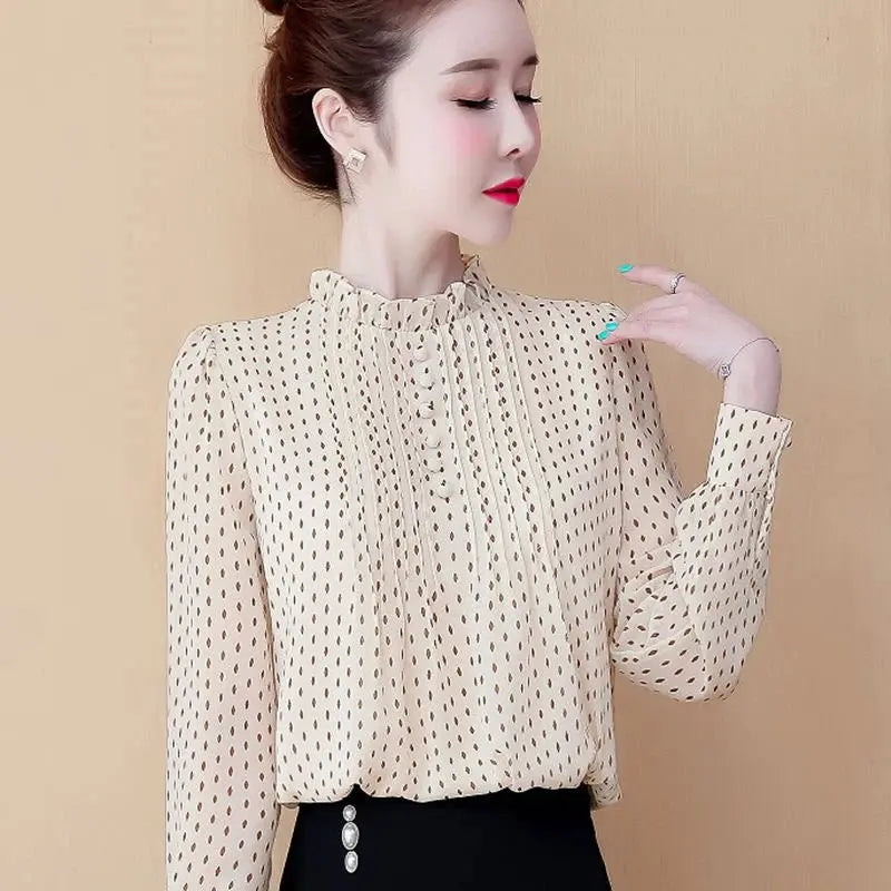 Blusa de Chiffon Poá Manga Longa Verenna