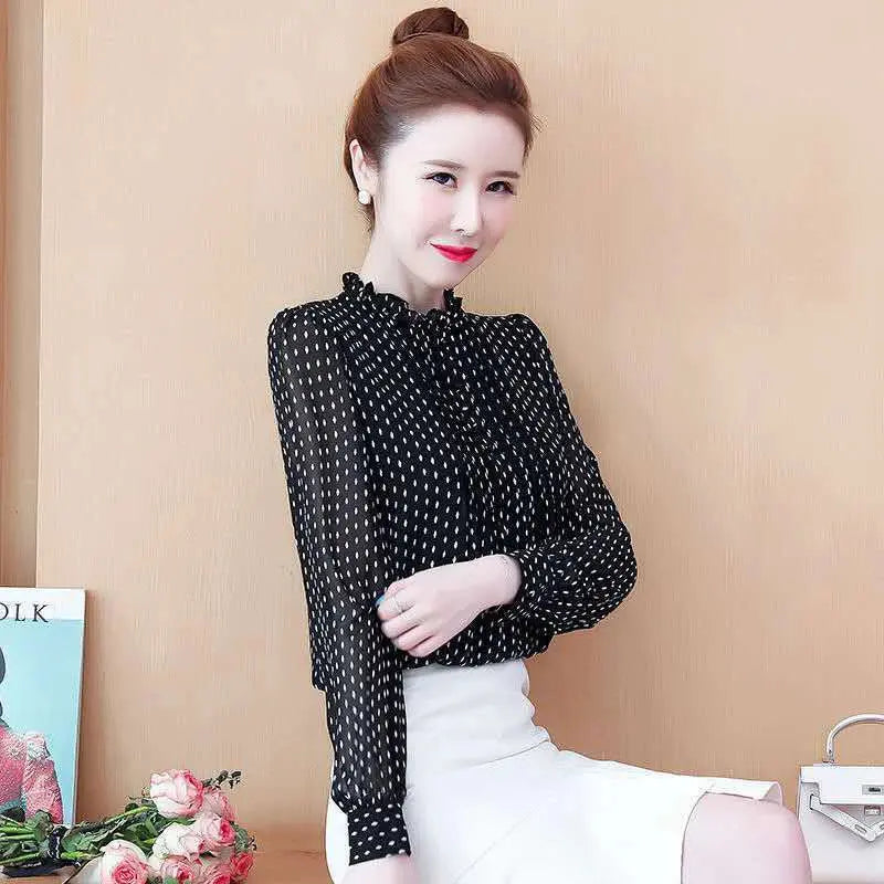 Blusa de Chiffon Poá Manga Longa Verenna