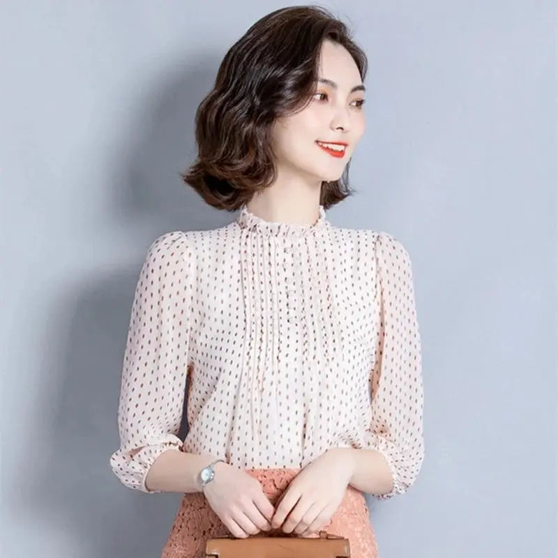 Blusa de Chiffon Poá Manga Longa Verenna