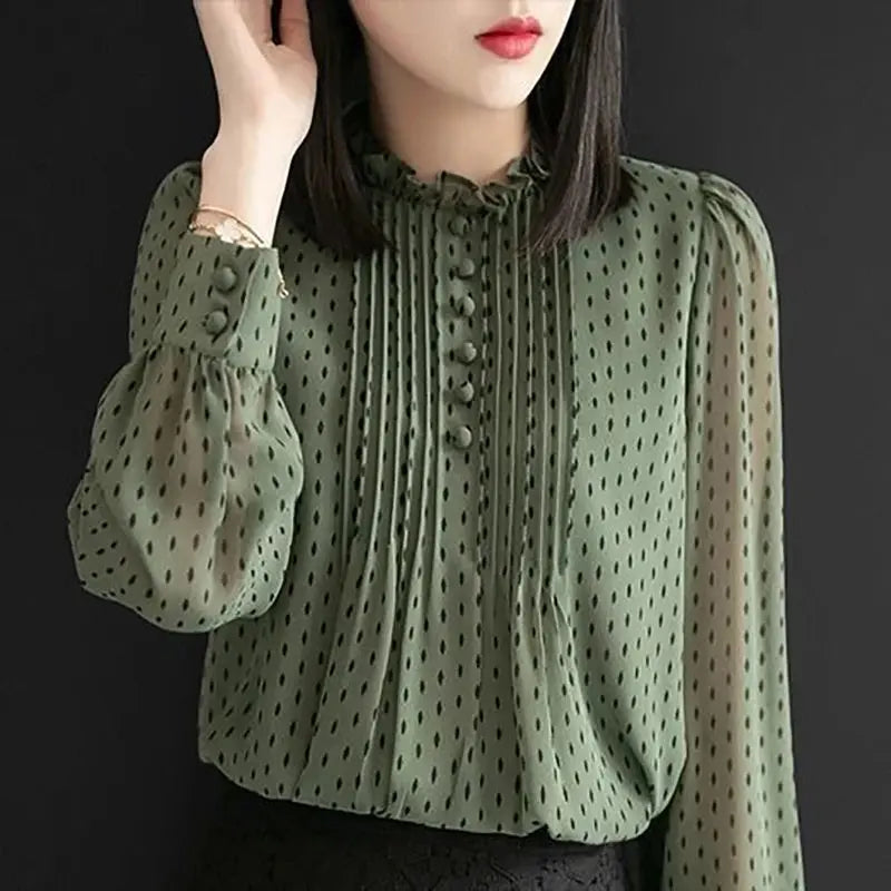Blusa de Chiffon Poá Manga Longa Verenna