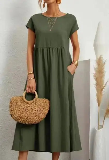 Vestido Longo de Linho com Bolsos Celestine