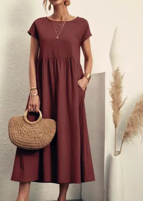 Vestido Longo de Linho com Bolsos Celestine