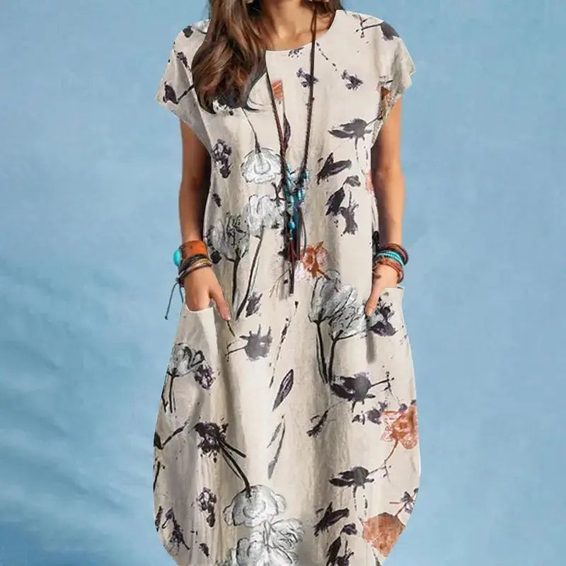 Vestido Midi Estampado com Bolsos Azalina