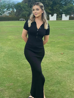 Vestido Longo com Decote com Botão Melina