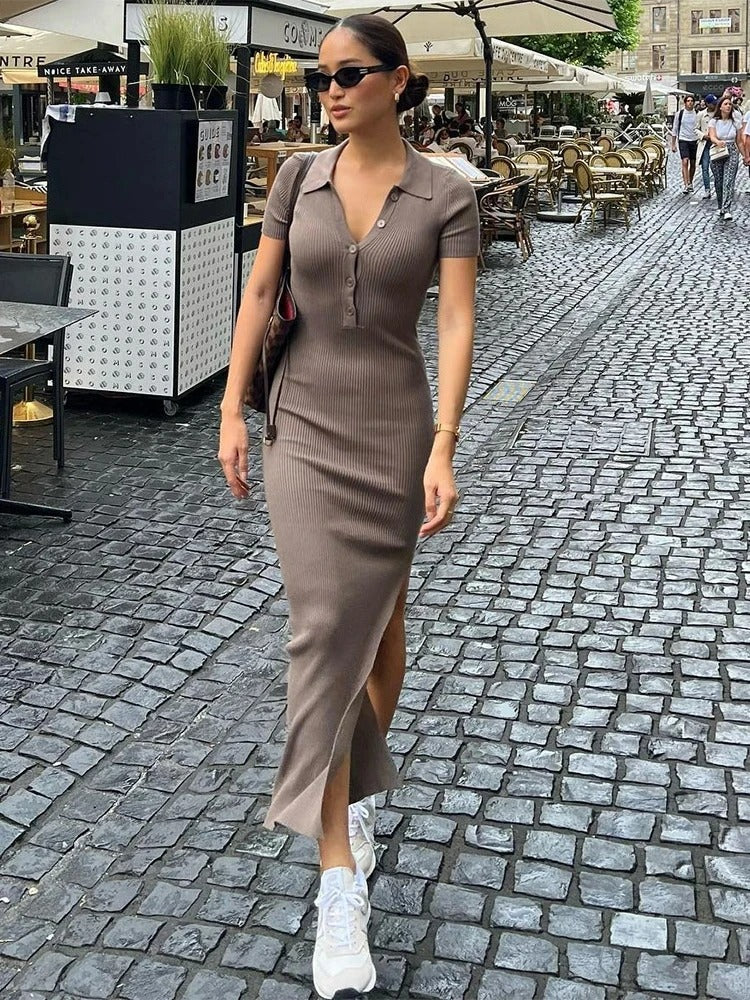 Vestido Longo com Decote com Botão Melina