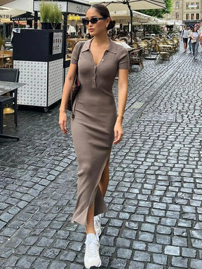Vestido Longo com Decote com Botão Melina
