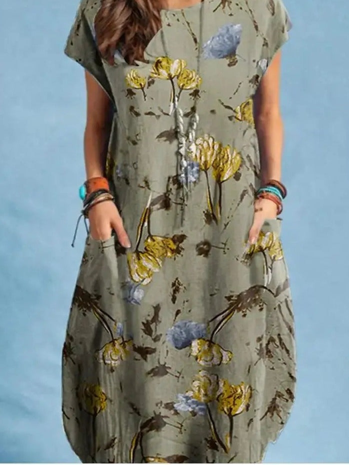 Vestido Midi Estampado com Bolsos Azalina