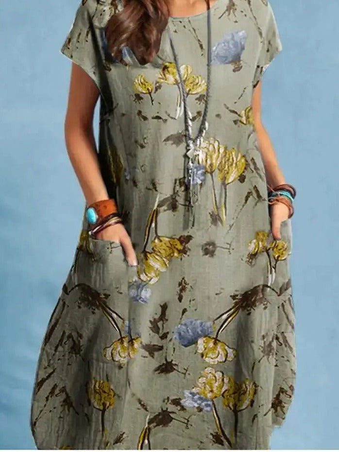 Vestido Midi Estampado com Bolsos Azalina