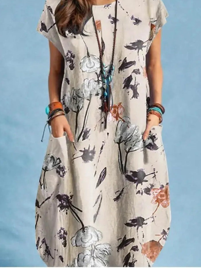 Vestido Midi Estampado com Bolsos Azalina