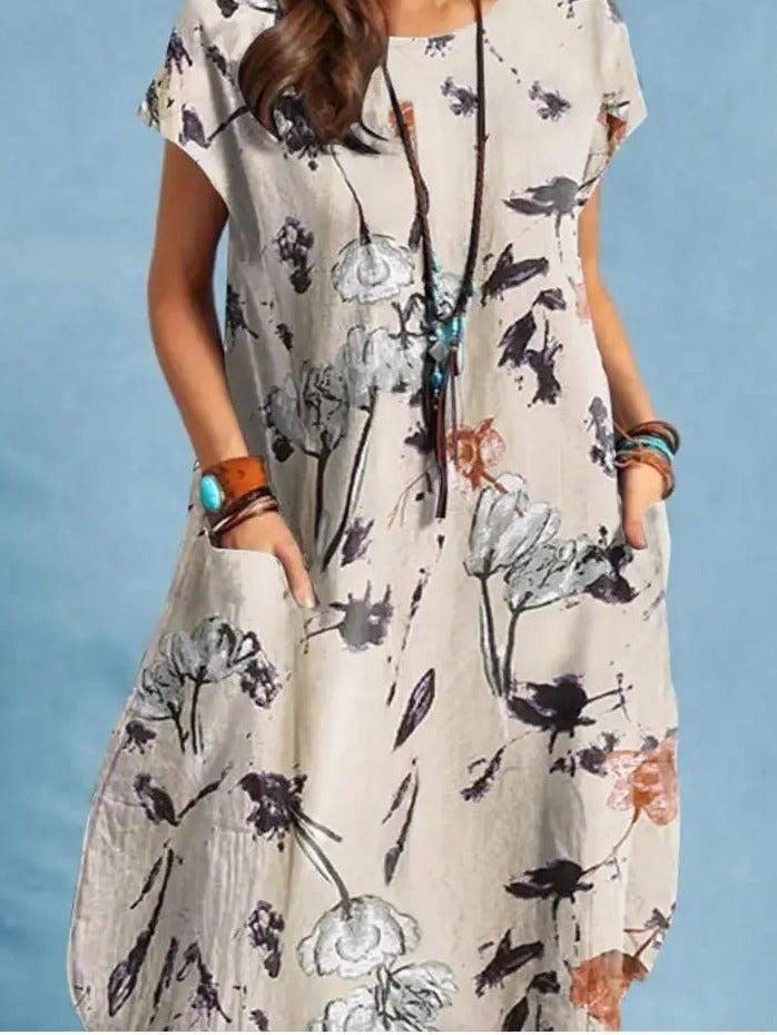 Vestido Midi Estampado com Bolsos Azalina
