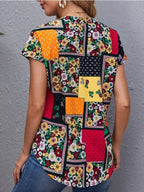 Blusa Feminina Retalhos Manga Curta Flor  HumArraso