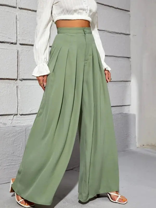 Calça Pantalona Detalhe em Plissado - Fernanda  HumArraso