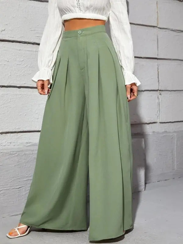 Calça Pantalona Detalhe em Plissado - Fernanda  HumArraso