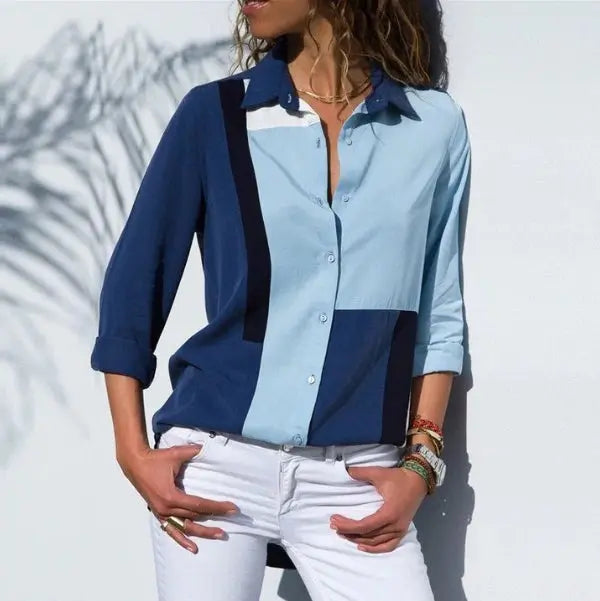 Camisa Chiffon Azul Manga Longa Carol Vaz  HumArraso
