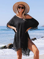 CUPSHE White Crochet Bikini Cover Up with Fringe Trim Women Sexy Hollow Tunic Beach Dress 2022 Summer Bathing Suit Beachwear - HumArraso